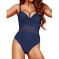 thumbnail image 2 of Firpearl Women's Sexy One Piece Swimsuits with Underwire Cutout Bathing Suits Push Up Monokini Swimwear Navy US16, 2 of 6