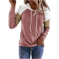 thumbnail image 2 of hoksml Women Patchwork Hoodies T-Shirt Long Sleeve Casual Sweatshirt Top Drawstring Blouse, 2 of 6