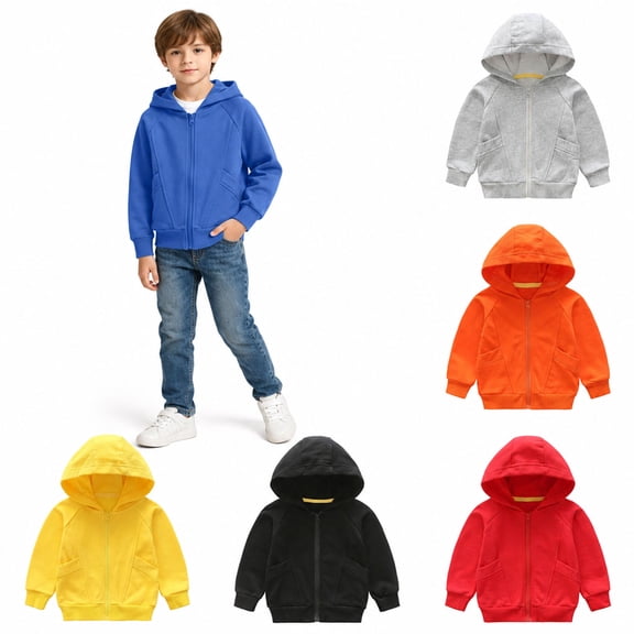 Teylalorva Boys Hooded Sweatshirt with Zipper (1-12) Long Sleeve Lightweight Jacket with Pocket Casual Fall Winter Outwear for Children Blue Size 3T