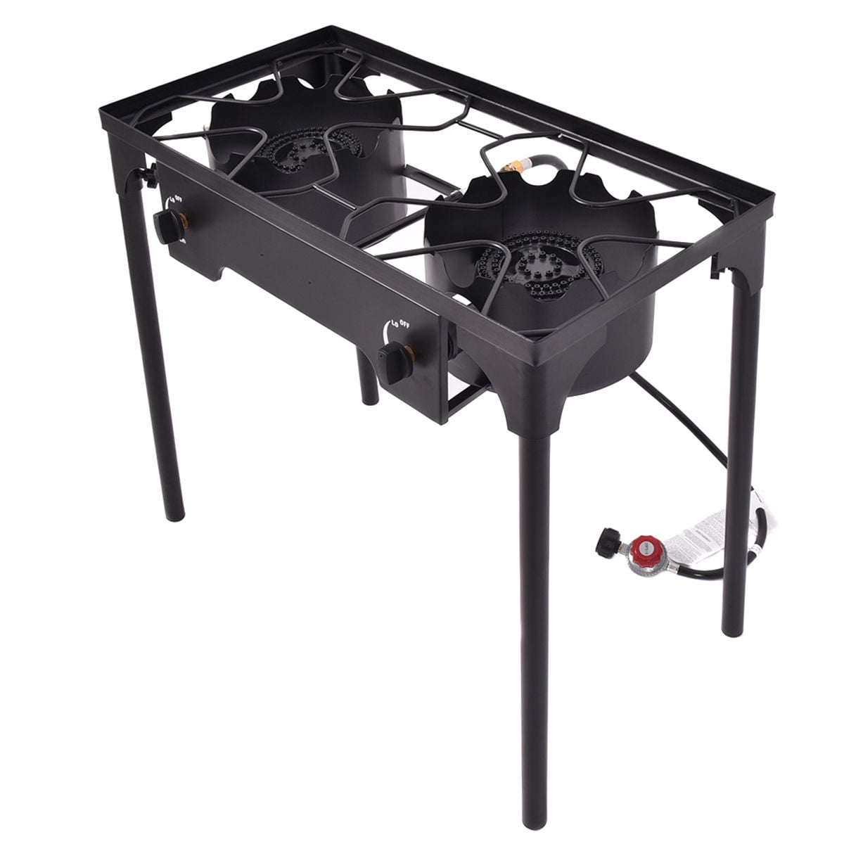 High Flame Outdoor Stove Cooker Automatic Ignition Complete with CSA Approved Hose & Regulator Heavy Duty Cast Iron Portable Camp Outdoor Stove Propane Gas Burner with Wind Stand 