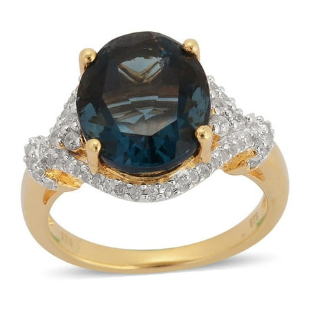 - Blue Fluorite Zircon Yellow Gold Plated Silver Cocktail Fashion Ring For Women 5.9 Cttw Size 7