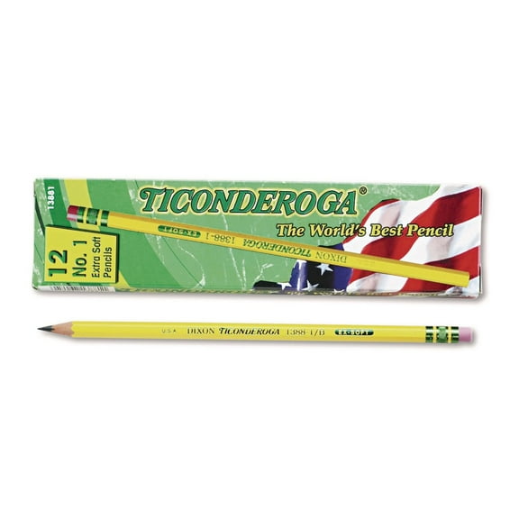 Dixon Ticonderoga Pencils, with Eraser, #2 B Lead, Black, 12 Count,12 Pack