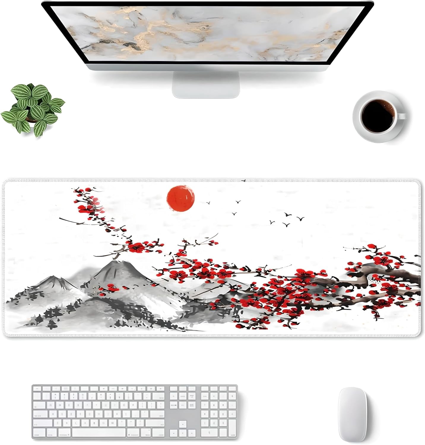 Japanese Gaming Mouse Pad - Large Desk Mat, Non-Slip Rubber Base with Stitched Edges, Ideal for Gaming, Office, Home Work, 31.5x11.8 Inch