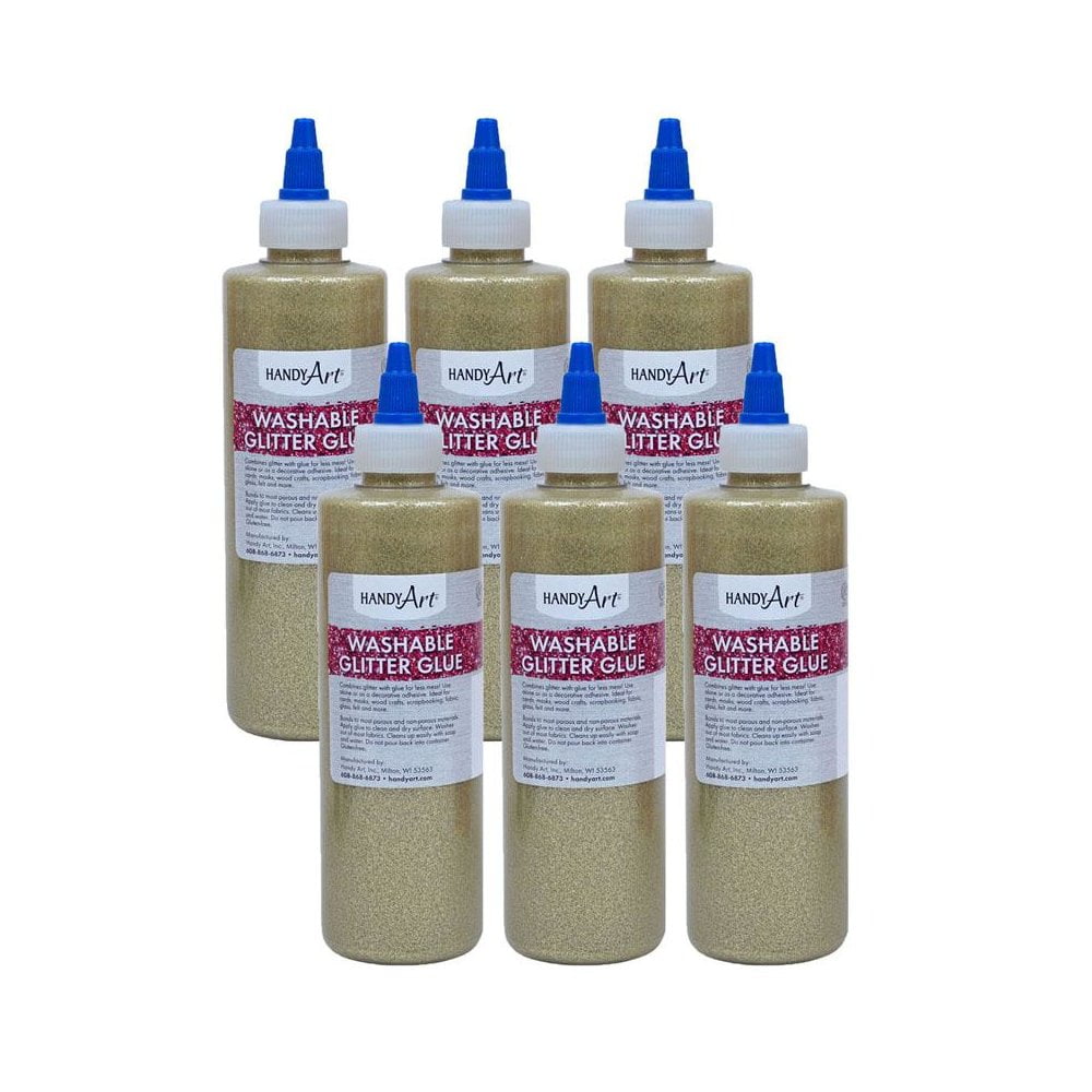 Handy Art�� Washable Glitter Glue, 8 oz., Gold, Pack of 6