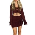 thumbnail image 2 of Coduop Women Summer Outfit Set Cutout Long Sleeve Tops and Mini Pleated Skirt Set,Two Piece, 2 of 5