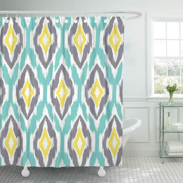 Suttom Colorful Modern Aqua Grey Yellow Ikat Tribal Pattern Teal Shower Curtain 60x72 Inch Com Suttom Colorful Modern Aqua Grey Yellow, Gray Yellow Teal Curtains