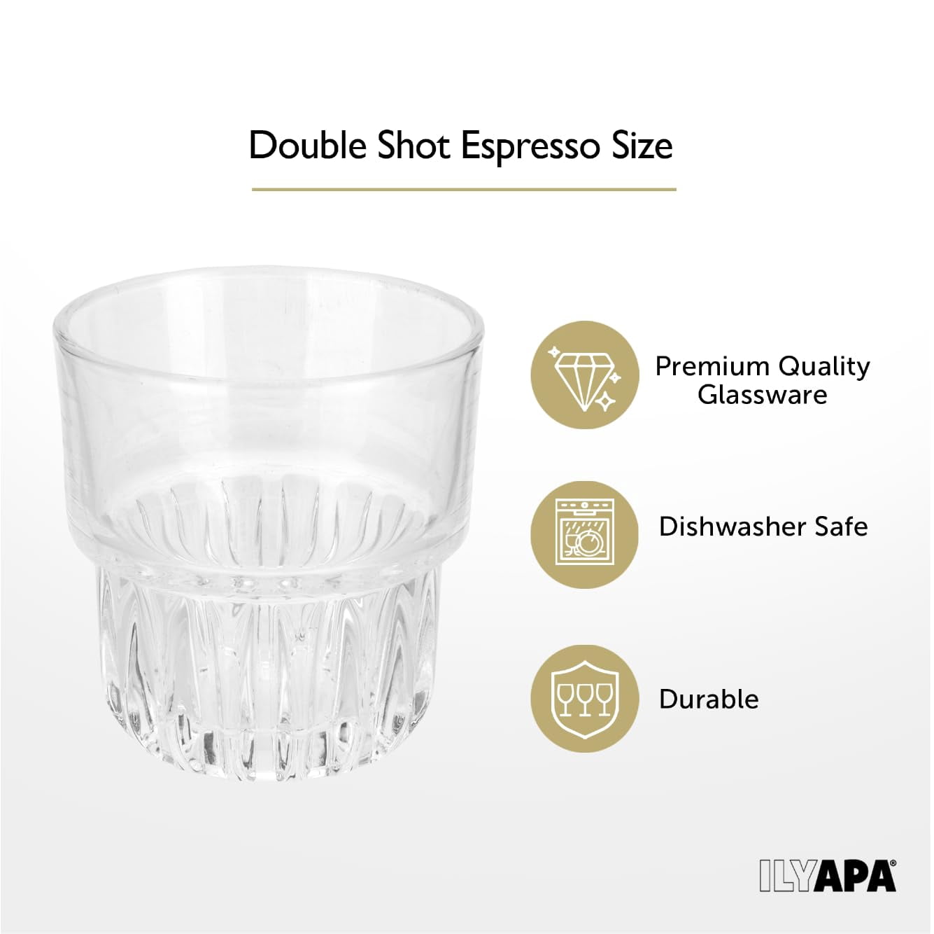 Ilyapa Cortado Glasses 4.5 oz Double Shot Glasses - Set of 4 Gibraltar Rock Glass Espresso Cups, Coffee Barista, 4.5 Ounce Espresso Shot Glass for wedding, Parties and More