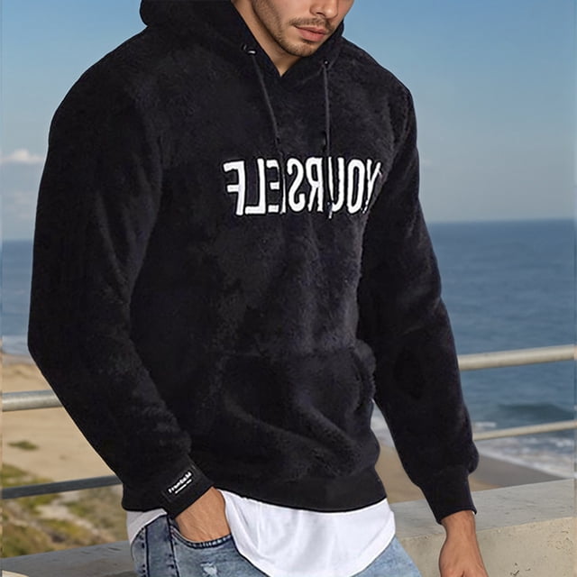 MHFRRA Sudadera con Capucha de Invierno con Diseño Bordado, Acogedora Sudadera para Clima Frío, Suave y Cálida, de Manga Larga, Informal, para Uso Diario Negro