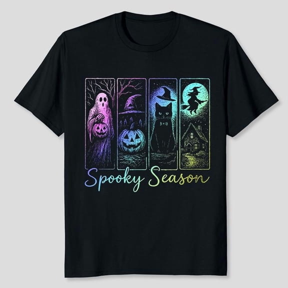 Unisex Horror Night, Cat Witch Graphic T-Shirt, Sizes S-5XL, Tbun Men's And Women's Graphic Tee 100% Cotton by TBun, Full Sizes S-5XL