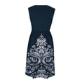 thumbnail image 4 of Women's Casual Sleeveless Midi A-Line Dress Crew Neck Abstract Geometric Print High Waisted Empire Waist Flare Swing Dress Breathable Flowy Summer Daily Wear Office Apparel, 4 of 7