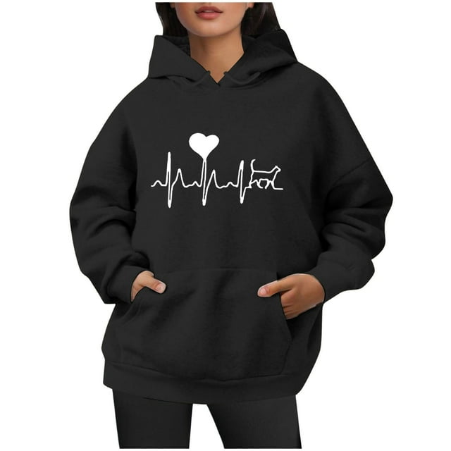 WEAIXIMIUNG Fall Sweatshirts for Women 2025 Ladies Fashion Autumn Winter Outdoor Loose Plus Size Letter Printed Drawstring Hoodie Sweatshirt Top
