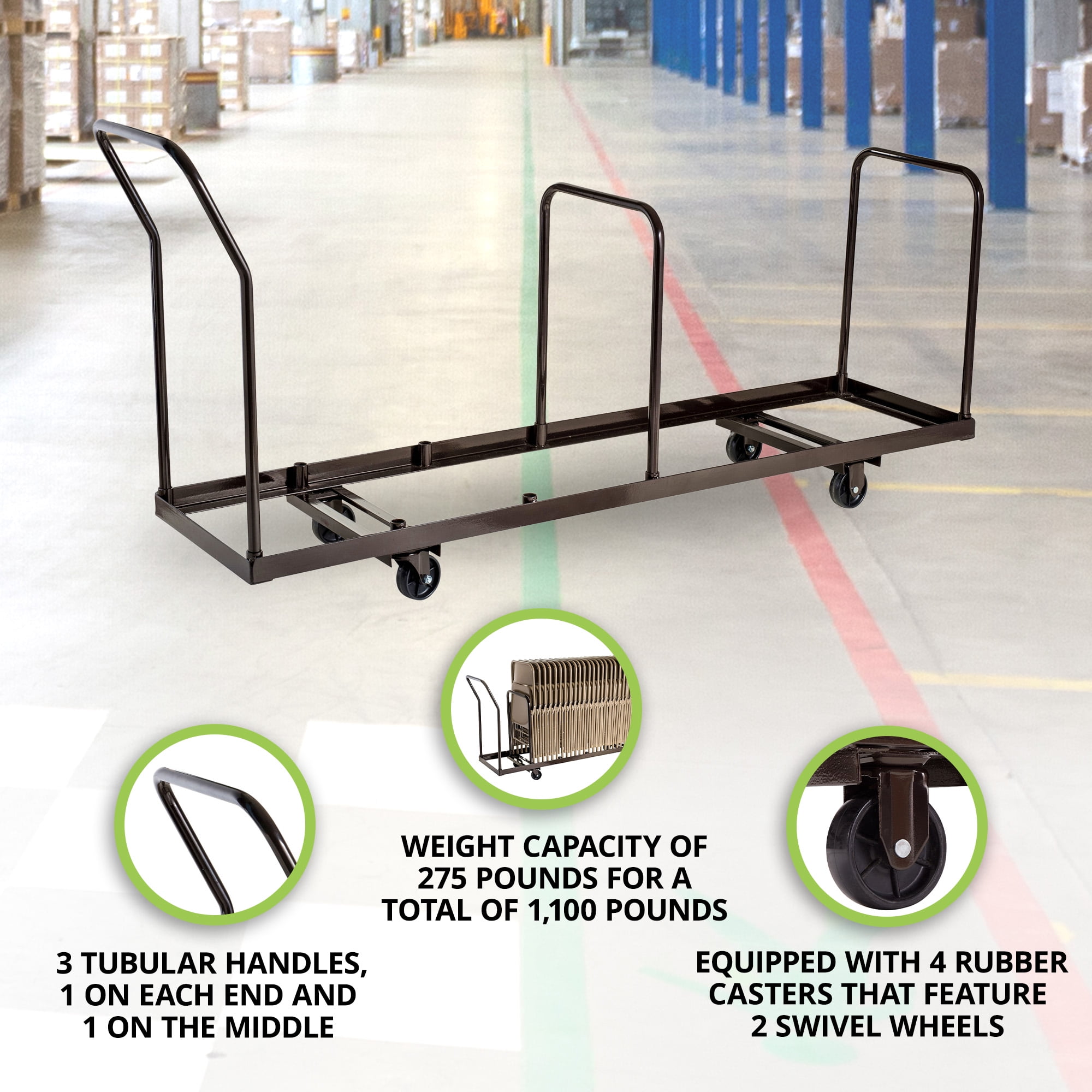 NPS Steel Dolly For Folding Chairs, Vertical Storage, 35 Chair Capacity
