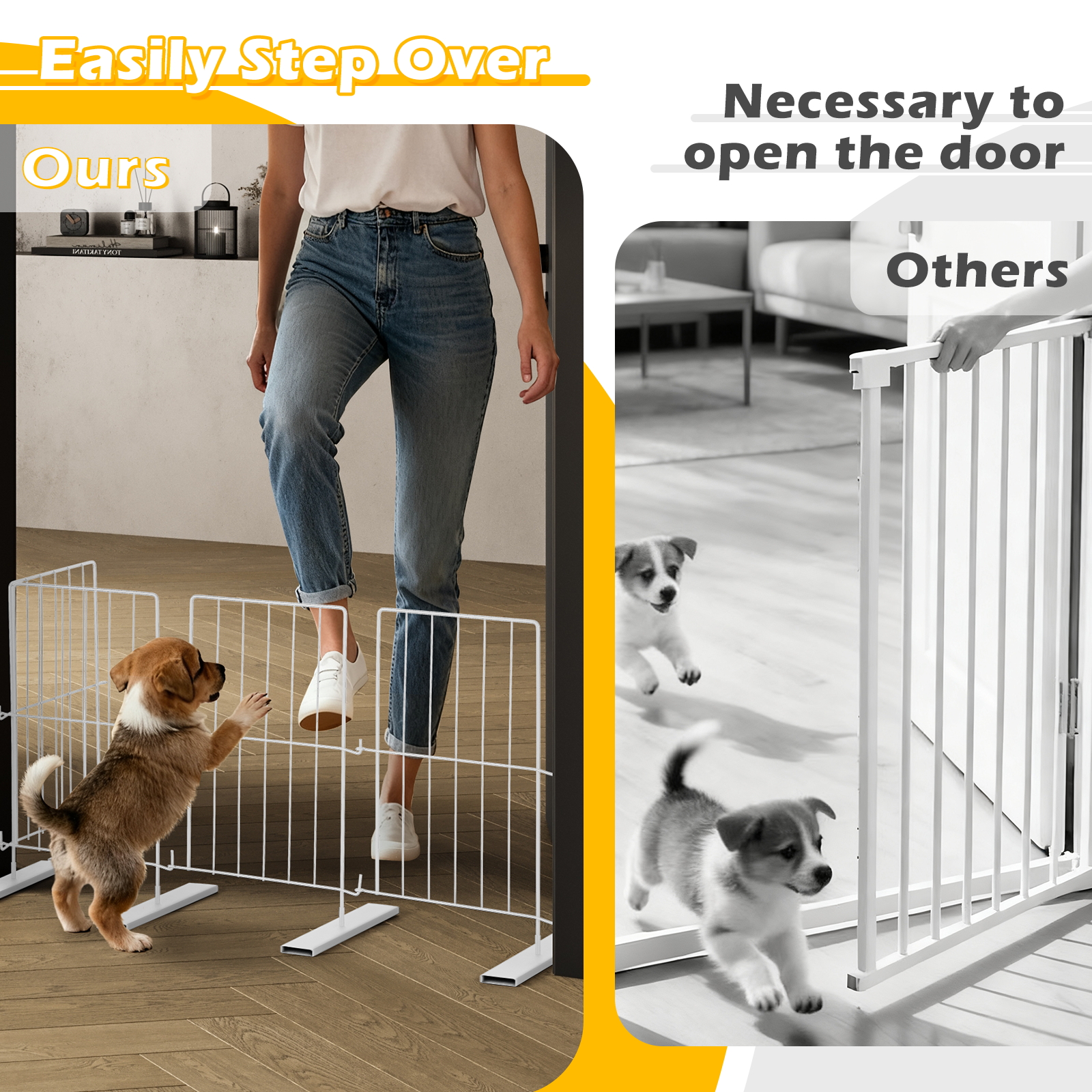 4 Panels Pet Gate for Puppies - Expandable Dog Fence Freestanding, Pet Barrier, Stable in Multiple Shapes, Easy Step Over Design for All Dog Sizes - White