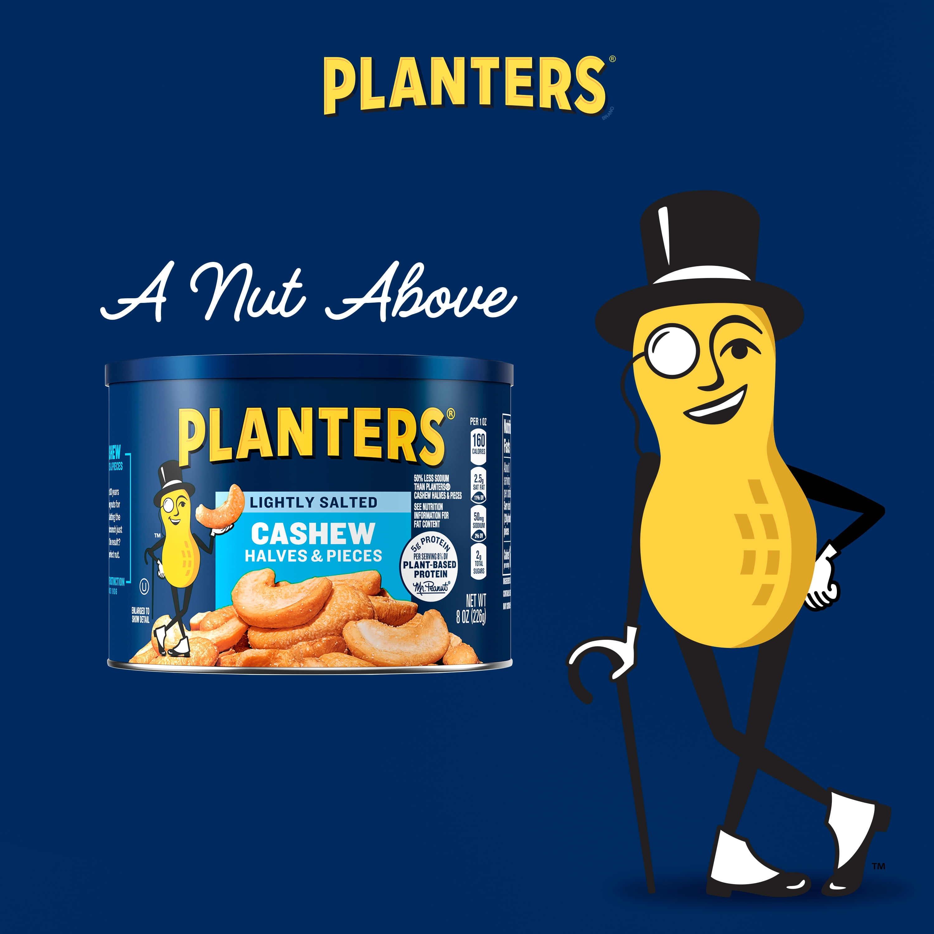 (12 pack) PLANTERS Lightly Salted Cashew Halves and Pieces, Party Snacks, Plant-Based Protein, 8 oz Canister