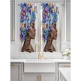 thumbnail image 2 of Black African Women Bathroom Window Curtain, Spring Floral Butterfly Retro Wooden Light Filtering Coffee Kitchen Curtains, Bedroom Living Room Curtains 2 Panel 84"x63", 2 of 6