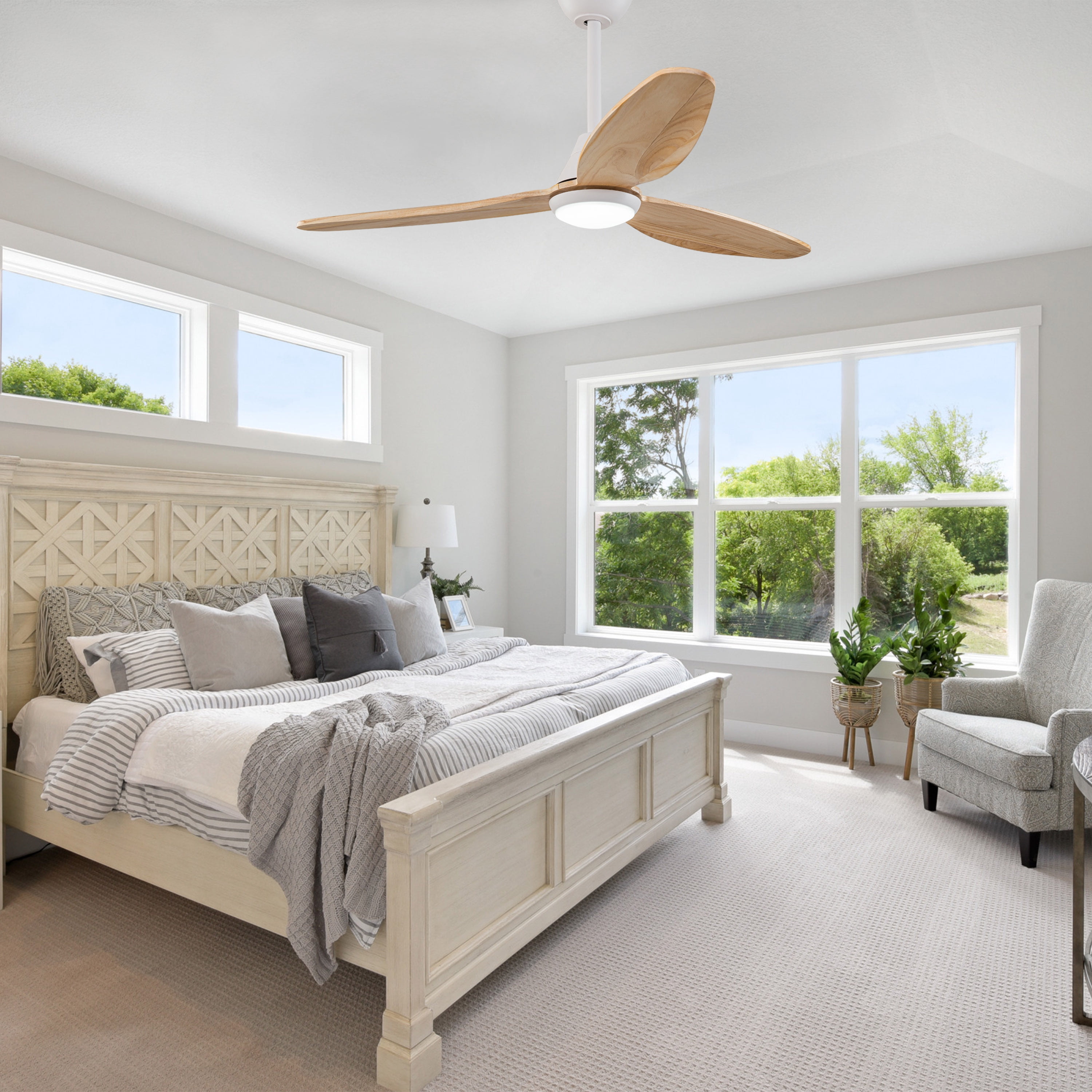 C Cattleya 48 in. 3-Blades Integrated LED White Wood Ceiling Fan with Light and Remote Control