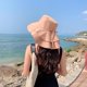 thumbnail image 2 of Caqui Sombrero para el Sol para Mujer Protección UV ala Ancha Cola de Caballo Visera de Playa Ajustable Sombrero de Pesca con Solapa para el Cuello, 2 of 5