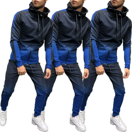 Fasiomn Mens Slim Fit Jogging Tracksuit Sports Gym Sweat Suit Athletic Apparel Outfit Blue