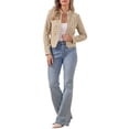 thumbnail image 2 of INSPIRE CHIC Women's Tweed Blazer Stand Collar Cropped Open Front Jacket XS Khaki, 2 of 6