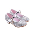 thumbnail image 3 of Fangasis Kids Princess Shoe Breathable Mary Jane Magic Tape Heeled Sandals Prom Cute Dance Sandal Silver 9.5C, 3 of 6