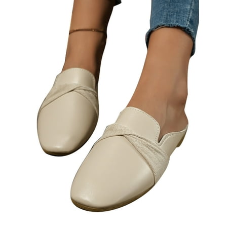 

Woobling Ladies Flats Slip On Casual Shoes Closed Toe Mules & Clogs Daily Slides Sandals Slip-Resistant Walking Shoe Comfort Classic Beige 4.5
