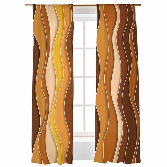 Sheer Curtains 96 inches Long, Abstract Orange Gradient Waves Beach Lines Light Filtering Sheer Window Curtains Rod Pocket Voile Drapes for Bedroom Living Room, 52"W x 96"L 2 Panels