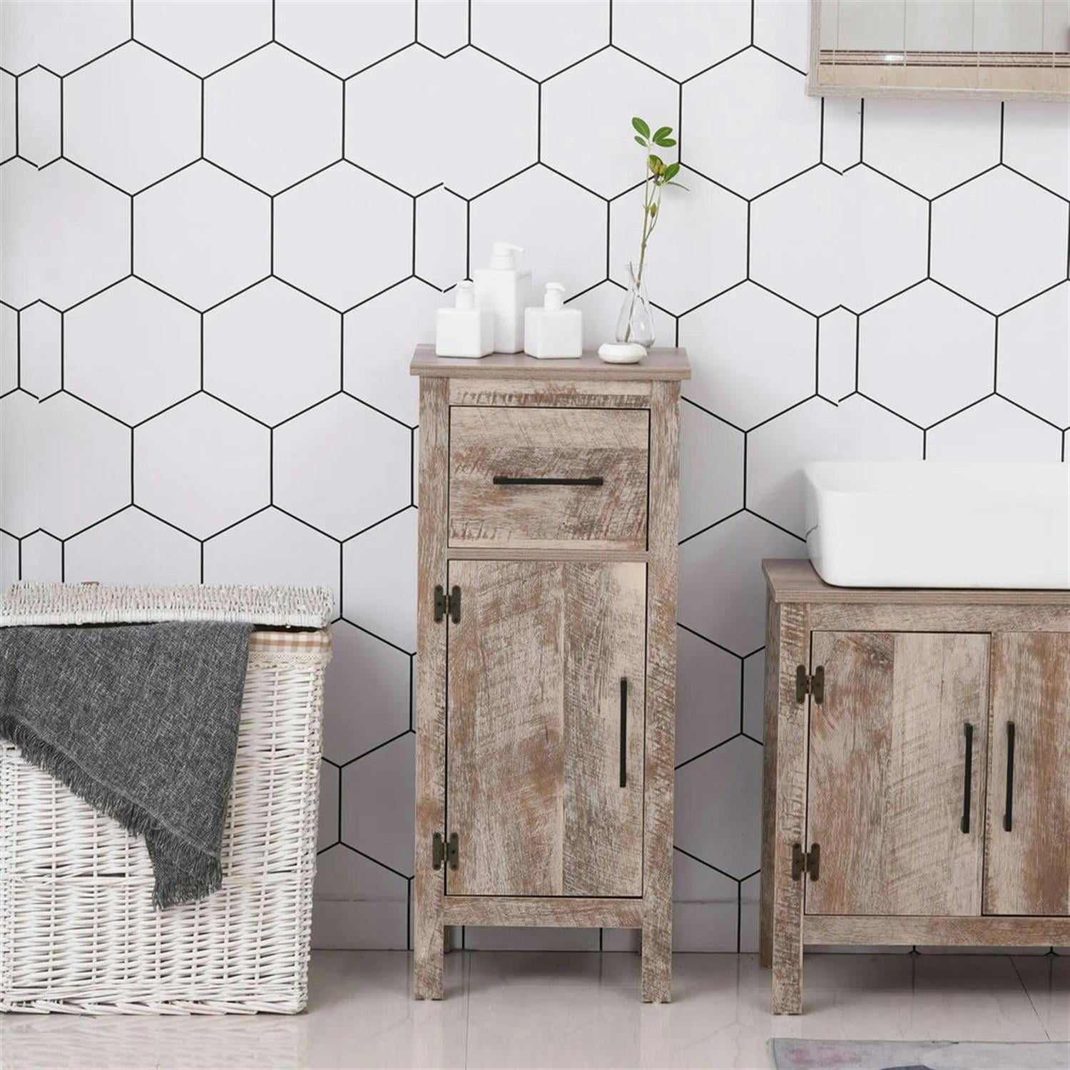 Demi Bonn 35" Bathroom Floor Cabinet, Freestanding Bathroom Storage Cabinet with Adjustable Shelf and Drawer, for Living room, Entryway, Kitchen, Brown