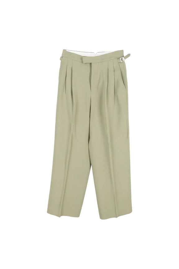 Pre-Owned AMI Paris Pleated Wide-Leg Crepe Pants in Green Viscose
