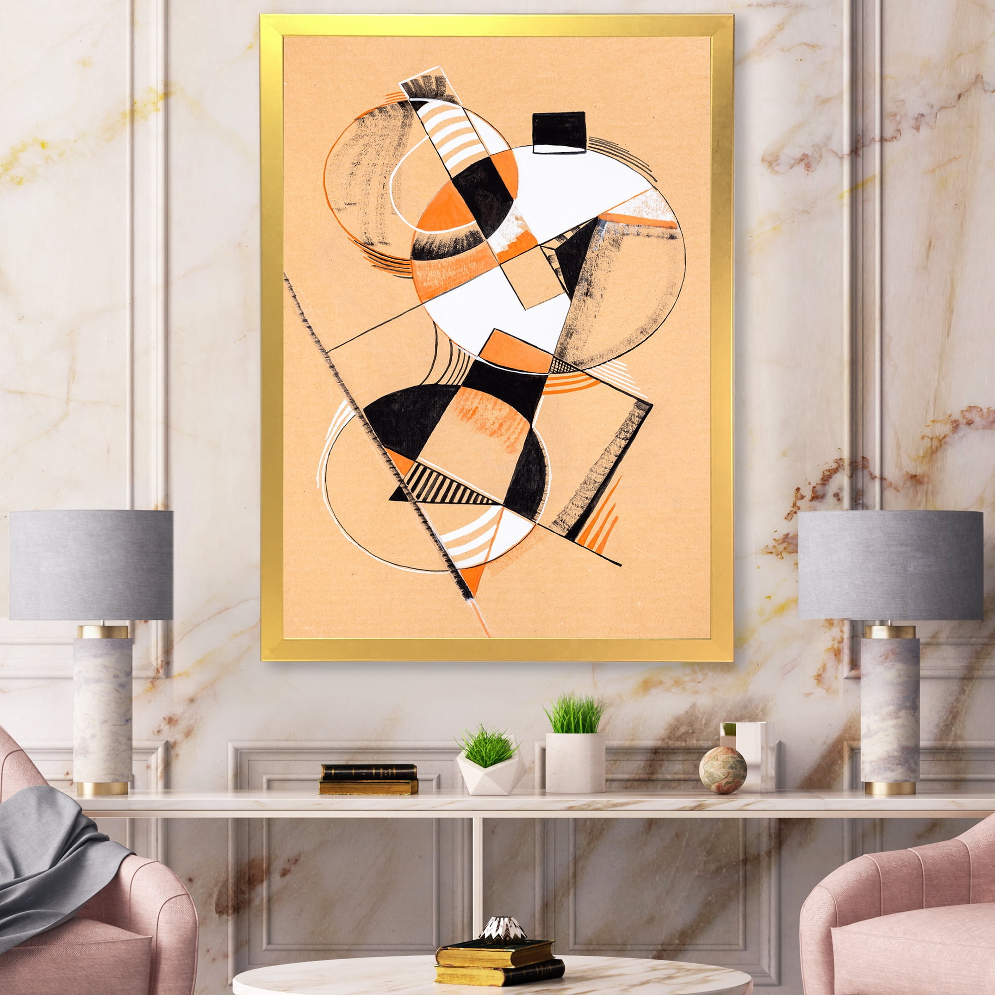 Designart 'Abstract Compositions Of Colored Geometric V' Modern Framed Art Print