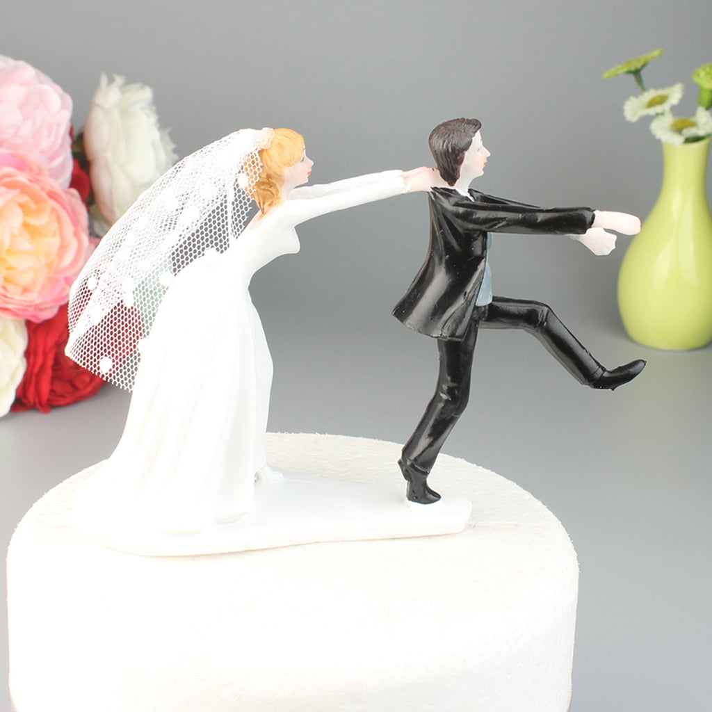 Naughty Reluctant Groom Bride Resin Figurine Wedding Cake Topper Decor 