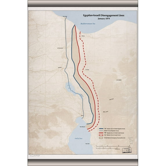 24"x36" Gallery Poster, cia map Yom Kippur War disengage lines Jan 1974