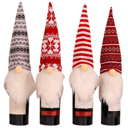 

Christmas Bottle Cover Gnome: 4PCS Knitted Wine Bottle Cover Wine Bottle Clothes