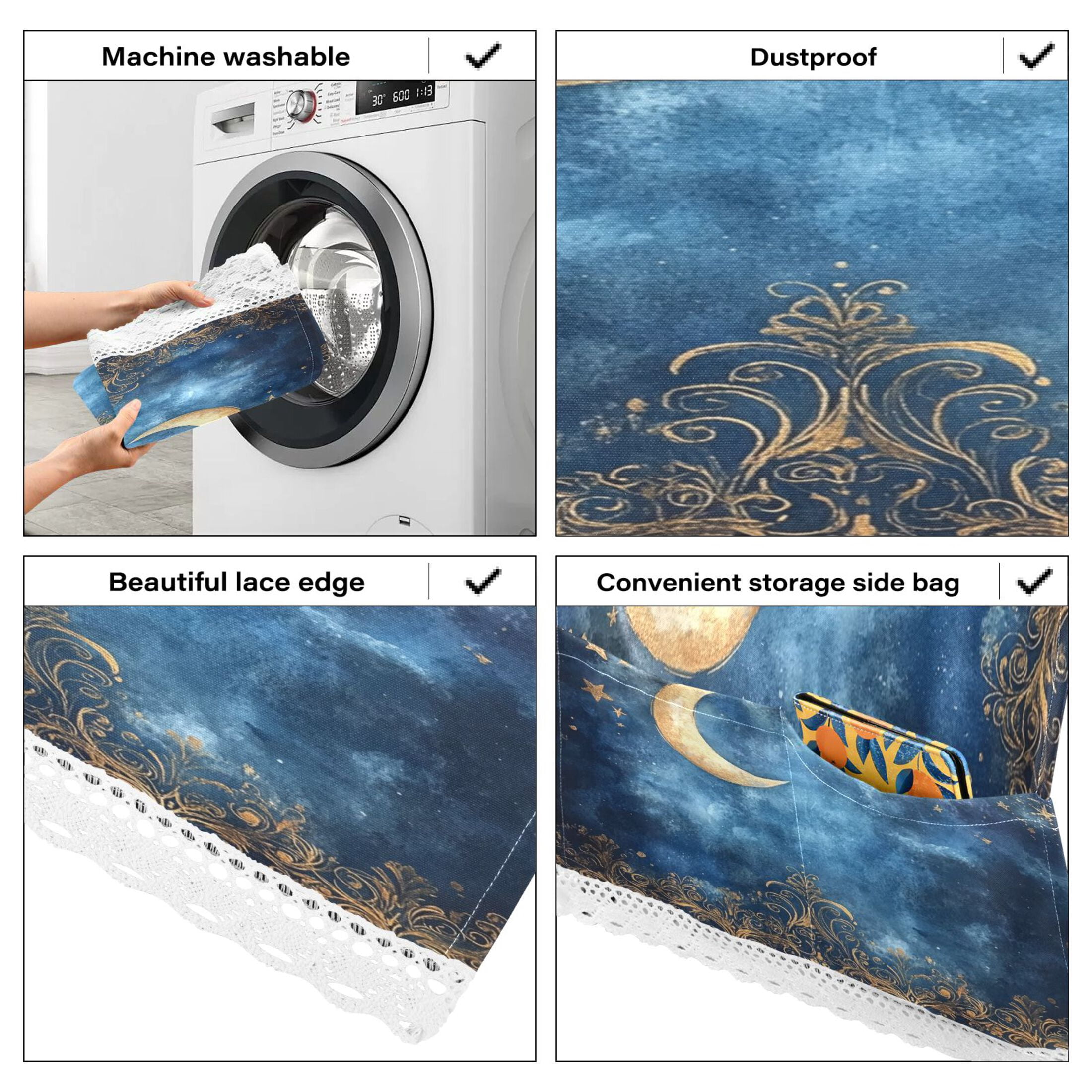 WOBOGO Lacy Night Sky Washing Machine Cloth Dryer Refrigerator Top Cover Protective Non-Slip Mat For Kitchen Laundry
