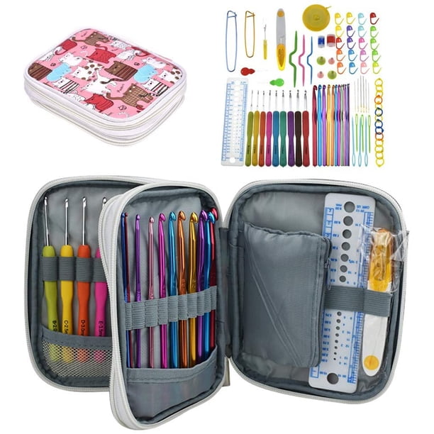 Agujas de tejer de ganchillo, kit de tejer de ganchillo de 85 piezas / Kit de agujas de tejer, gancho de ganchillo ergonómico y juego completo de accesorios de tejer - Kit de ganchillo ideal para prin JFHHH pequeña