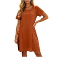 thumbnail image 5 of Ynynloco Women's Plus Size 100%Cotton Short Sleeve Dress A-Line Tunic Basic T-Shirt Mini Dress Casual Comfy Pleated Swing Dresses with Pockets, 5 of 9