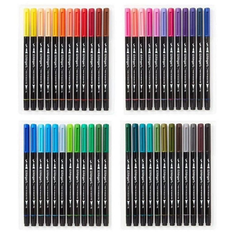 Kingart Dual Tip Brush Pen Art Markers, Set of 48 Unique Colors