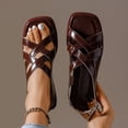 thumbnail image 2 of SZJXBUY Sandal for Women Comfortable Summer Casual Open Toe Cross Strap Flat Sandals Dressy Breathable Beach Walking Vacation Shoes Brown,36, 2 of 9