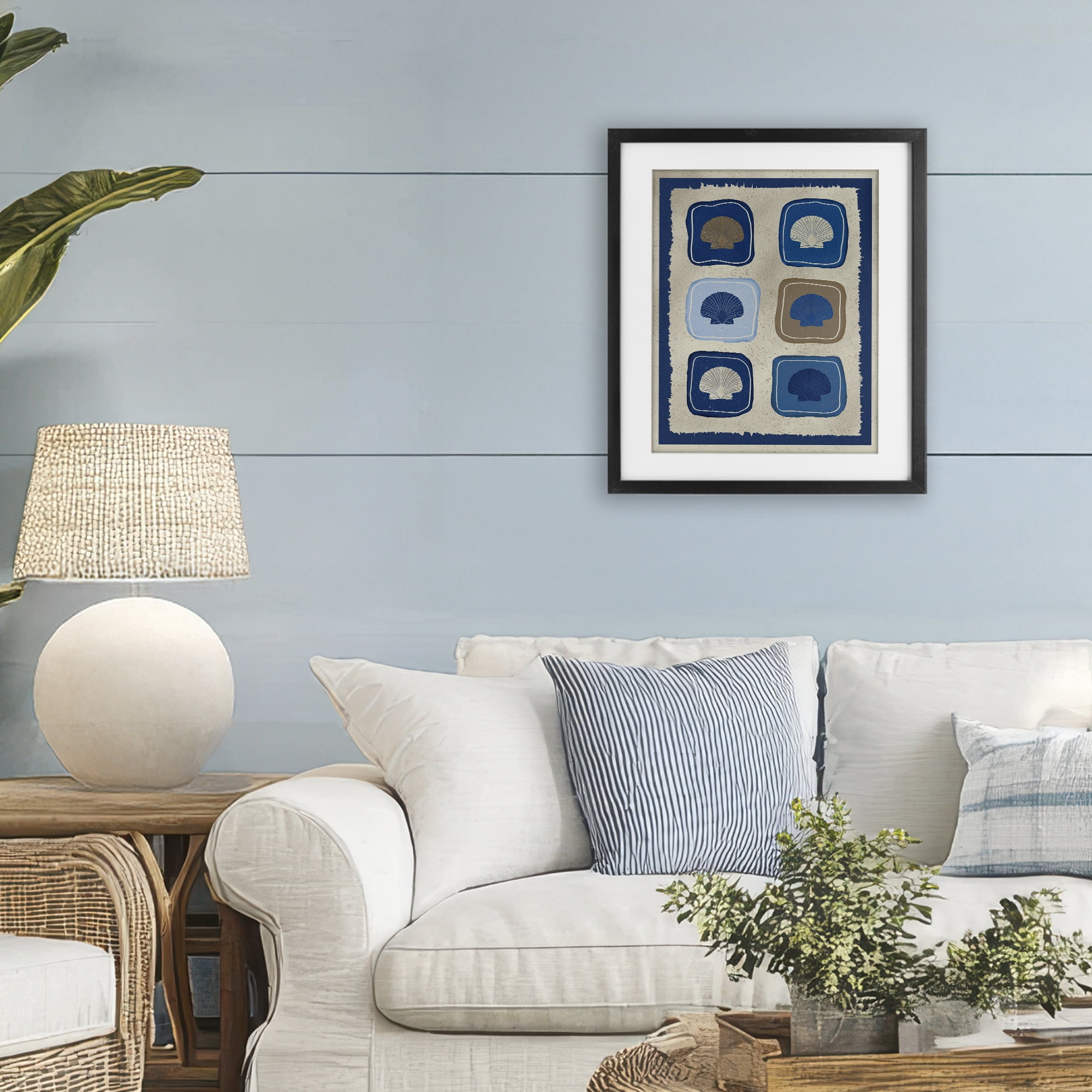 Stupell Industries Nautical Block Shells Black Framed Print Under Glass, design by Julia Frost