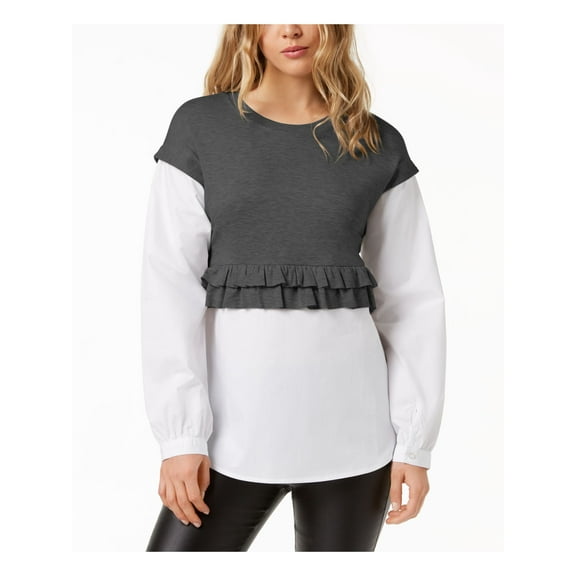 KENSIE $79 Womens New 1447 Gray Pinstripe Layered Look Sweater S B B