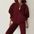 thumbnail image 6 of Zip Up Hoodie Sets for Women Two Piece Polar Fleece Tracksuits Soft Warm Fall Winter Sportswear Casual Joggers Outfits (XL, Wine), 6 of 6