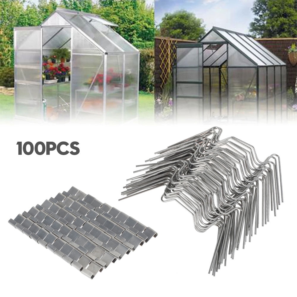 100/200 Pieces Greenhouse Glazing Clips Stainless Steel Greenhouse Glazing Glass Clips Spring W Type Wire Fixing Clips for Greenhouse Glass House Twin-Hall Web Sheets