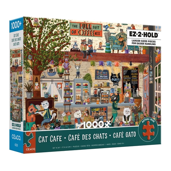 Ceaco 1000-Piece Oversized Cindy Jackson Cat Cafe Interlocking Jigsaw Puzzle