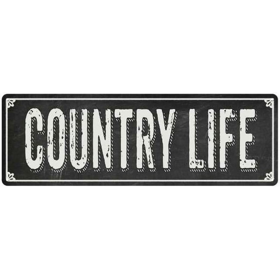 COUNTRY LIFE Shabby Chic Black Chalkboard Metal Sign 6x18 Decor 206180050024