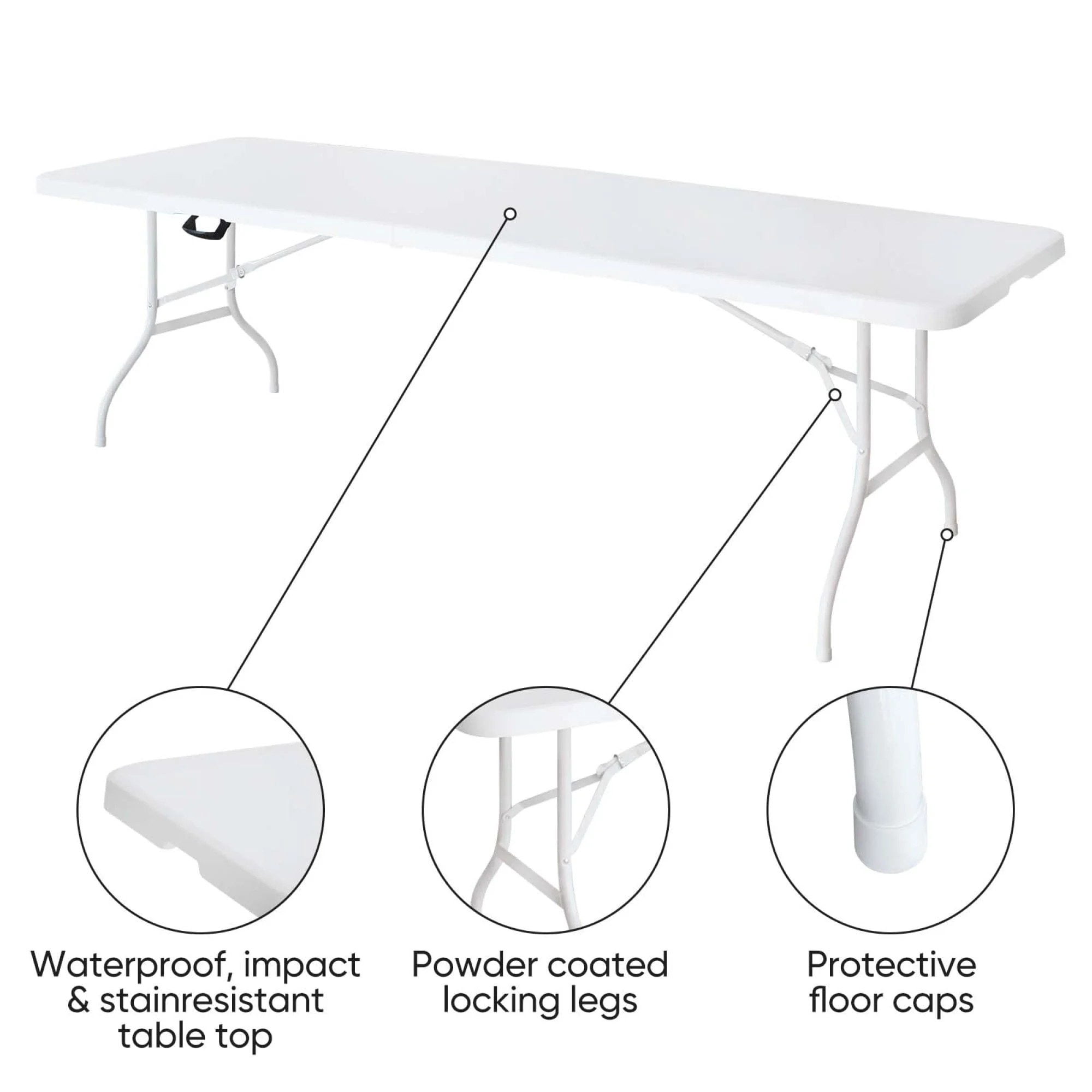 Leumius 8 Foot Folding Table,Indoor Outdoor Table for Picnic Party Dining Camping,White
