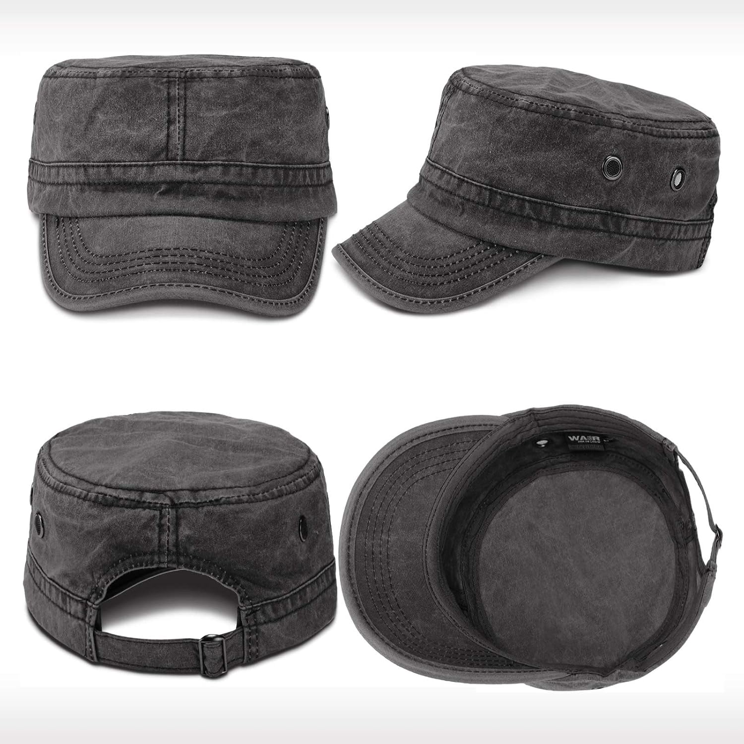 DOVACKA 3 Pieces Cadet Army Cotton Caps Washed Military for Flat Top Caps Adjustable Military Style Hat Unisex