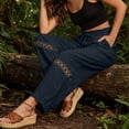 thumbnail image 5 of Favoffer Women's Linen Splice Long Pants Lace Detail Drawstring Elastic Waist Pocket Casual Jogger Trousers Summer Breathable, 5 of 9