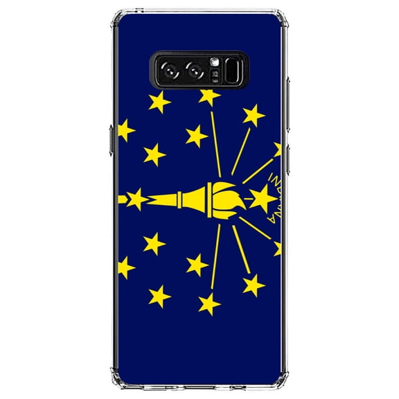 DistinctInk Clear Shockproof Hybrid Case for Samsung Galaxy Note 8 - TPU Bumper, Acrylic Back, Tempered Glass Screen Protector - Indiana State Flag - US State Flag