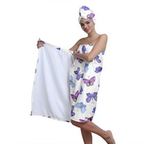 Colevkie 2 Pcs Bath Skirt & Shower Cap Bath Wrap Set for Women Absorbent Quick Drying Beach Towel Hair Drying Cap for Travel Portable Adjustable Printed Butterflies Pattern