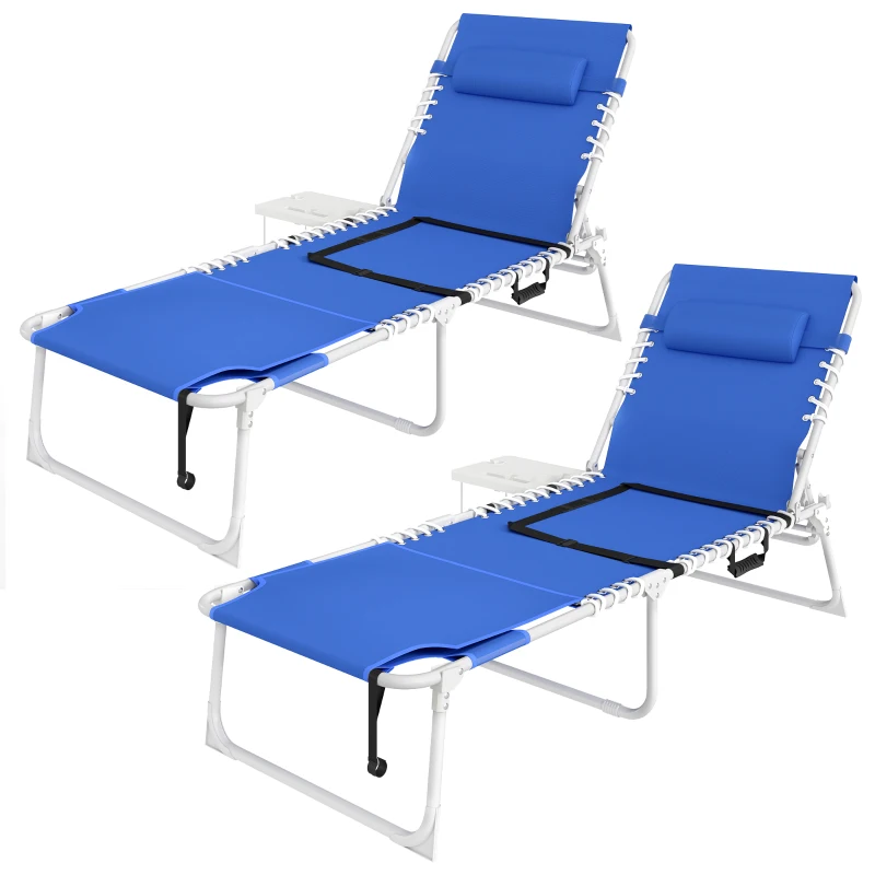 Stable Pool Lounge Chairs Set of 2 Tanning Chairs with Folding Side Tables Face Arm Holes 5 Position Adjustable Backrest Breathable Mesh Carry Strap Outdoor Patio Beach Loungers