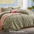 thumbnail image 4 of 3 Pieces Olive Green Floral Comforter Sets, 1 Soft Reversible Botanical Flowers Comforter and 2 Pillow Shams, Queen Size, 4 of 10